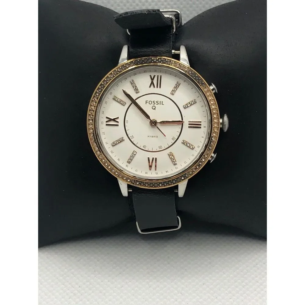 Fossil Q FTW5011 Womens Black Leather Analog White Dial Hybrid Smart Watch HK114